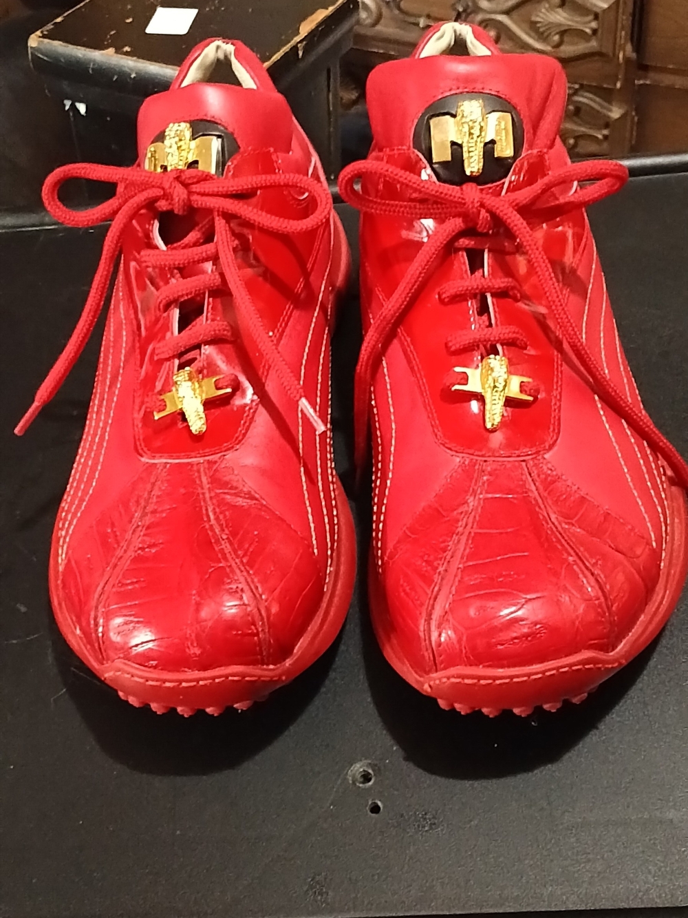 Mauri Red Leather Athletic Sneakers with Gold Hardware